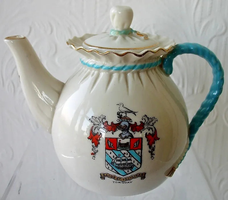 Antique English W.H. Goss ~ Bagware Tea Pot ~ Torquay ~ Torre Abbey