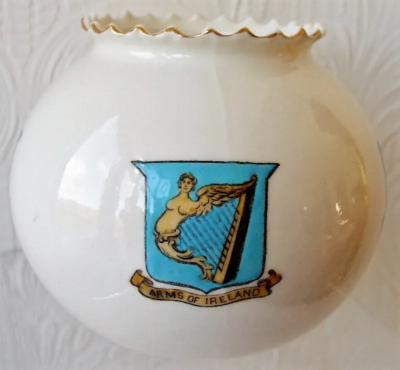 Antique W.H. Goss ~ Fairy Ball Vase ~ Crinkle Top ~ Arms of Ireland