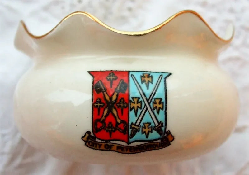 Antique W.H. Goss ~ Large Frilled Sugar Basin ~ City of Peterborough