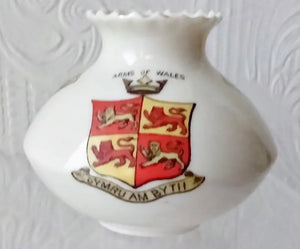 Antique W.H. Goss ~ Bulbous Violet Vase ~ Triple Arms of Wales
