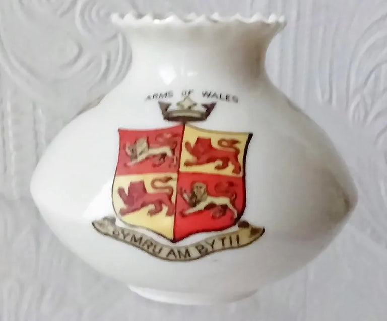 Antique W.H. Goss ~ Bulbous Violet Vase ~ Triple Arms of Wales