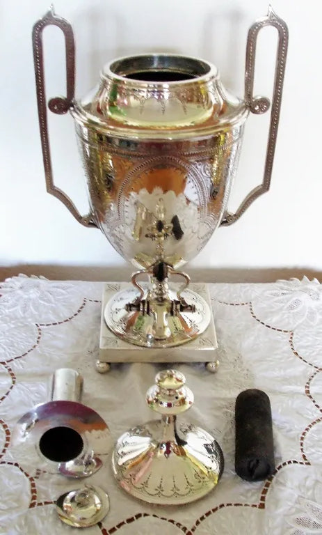 Antique English Edwardian Walker & Hall Silver Plated Samovar