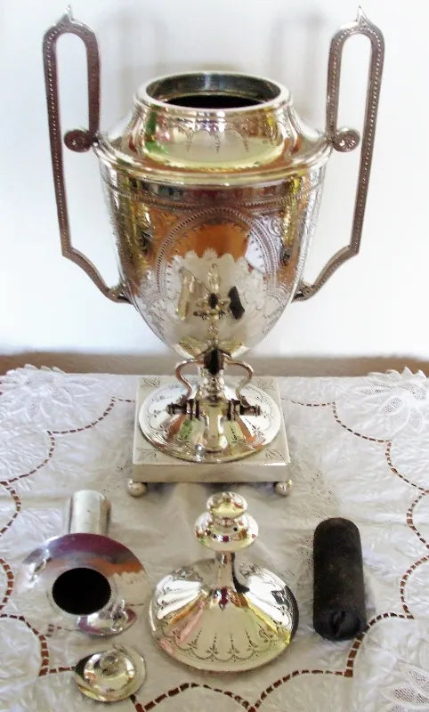 Antique English Edwardian Walker & Hall Silver Plated Samovar