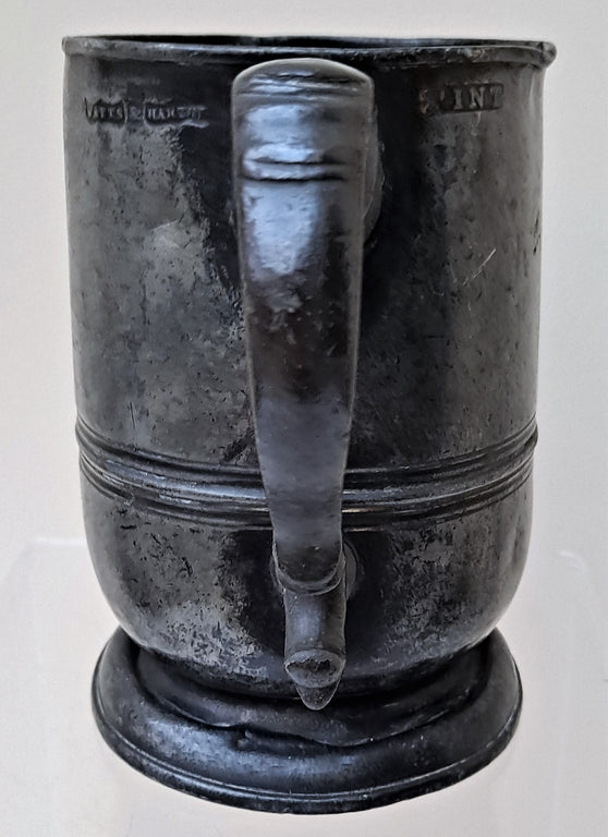 Antique English Georgian Pewter Pint Mug ~ Watts & Harton