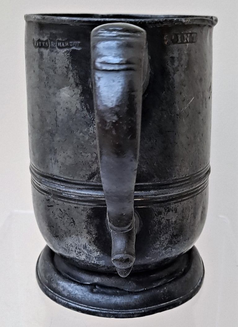 Antique English Georgian Pewter Pint Mug ~ Watts & Harton
