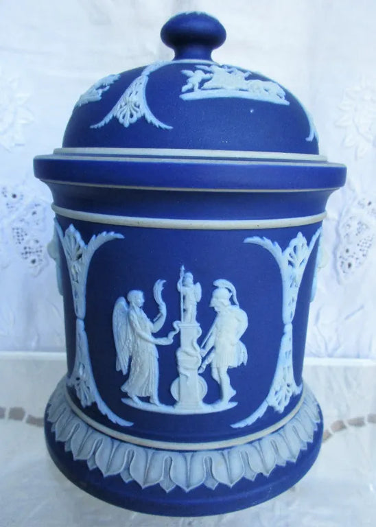 Antique Victorian Wedgwood Jasper Ware Tobacco Jar & Cover