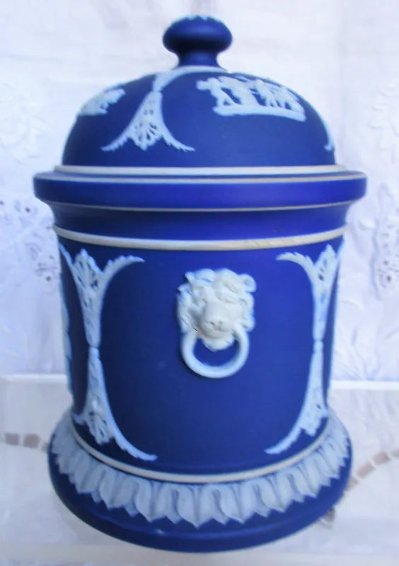 Antique Victorian Wedgwood Jasper Ware Tobacco Jar & Cover