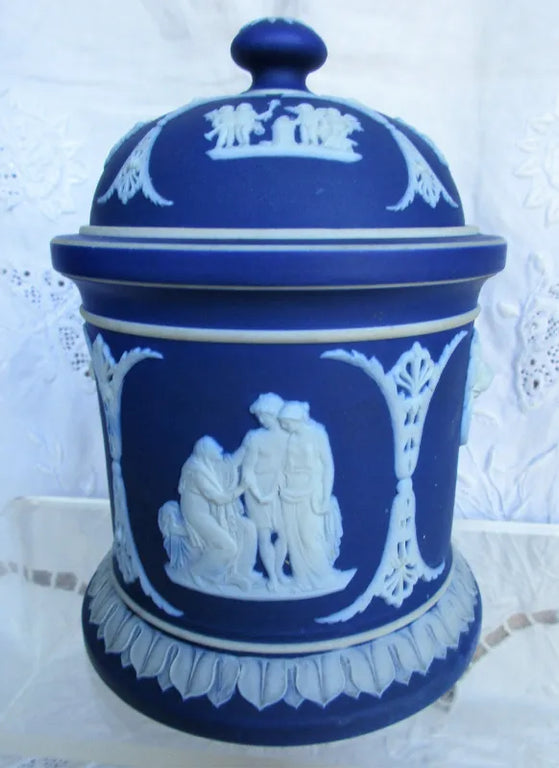 Antique Victorian Wedgwood Jasper Ware Tobacco Jar & Cover