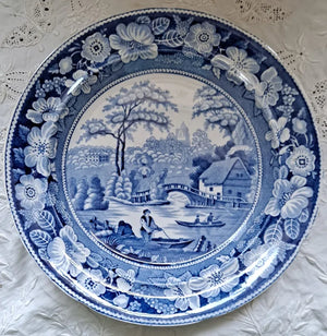 Victorian Blue & White Transfer "Wild Rose" Dessert Plate