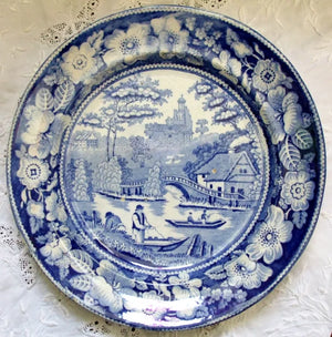 Victorian Blue & White Transfer "Wild Rose" Pattern Plate