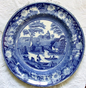 Antique Victorian Blue & White Transfer "Wild Rose" Pattern Plate