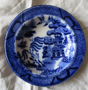 Antique Victorian Flo-Blue "Willow" Pin Dish ~ Doulton Burslem