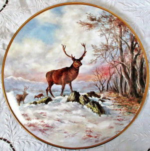 Porcelain Cake / Cheese Stand ~ "Winter Scene with Stags"