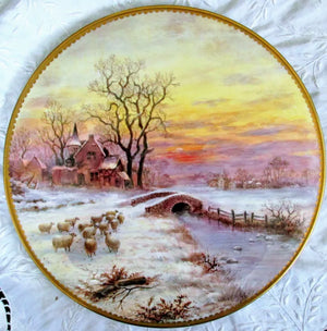 Porcelain Cake / Cheese Stand ~ "Winter Sunset with Sheep"