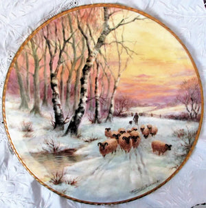 Porcelain Cake / Cheese Stand ~ "Winter Sunset with Sheep"