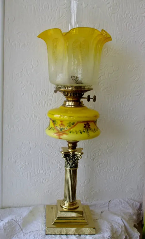 Antique English Victorian Brass Oil Lamp