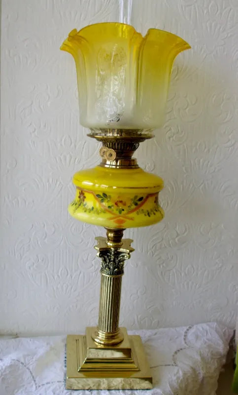 Antique English Victorian Brass Oil Lamp