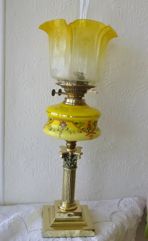 Antique English Victorian Brass Oil Lamp