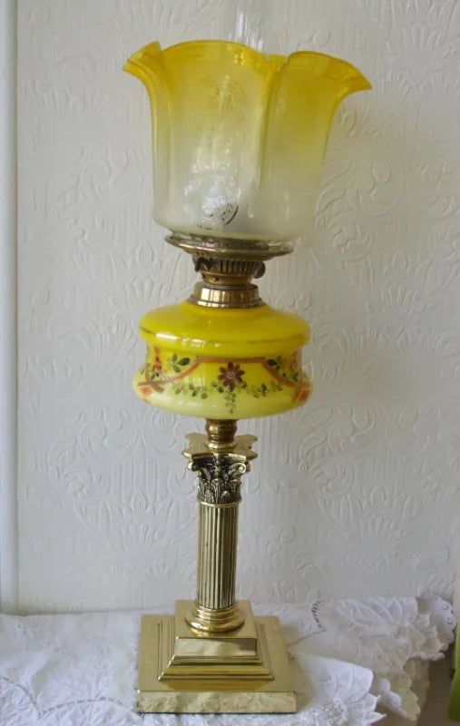 Antique English Victorian Brass Oil Lamp
